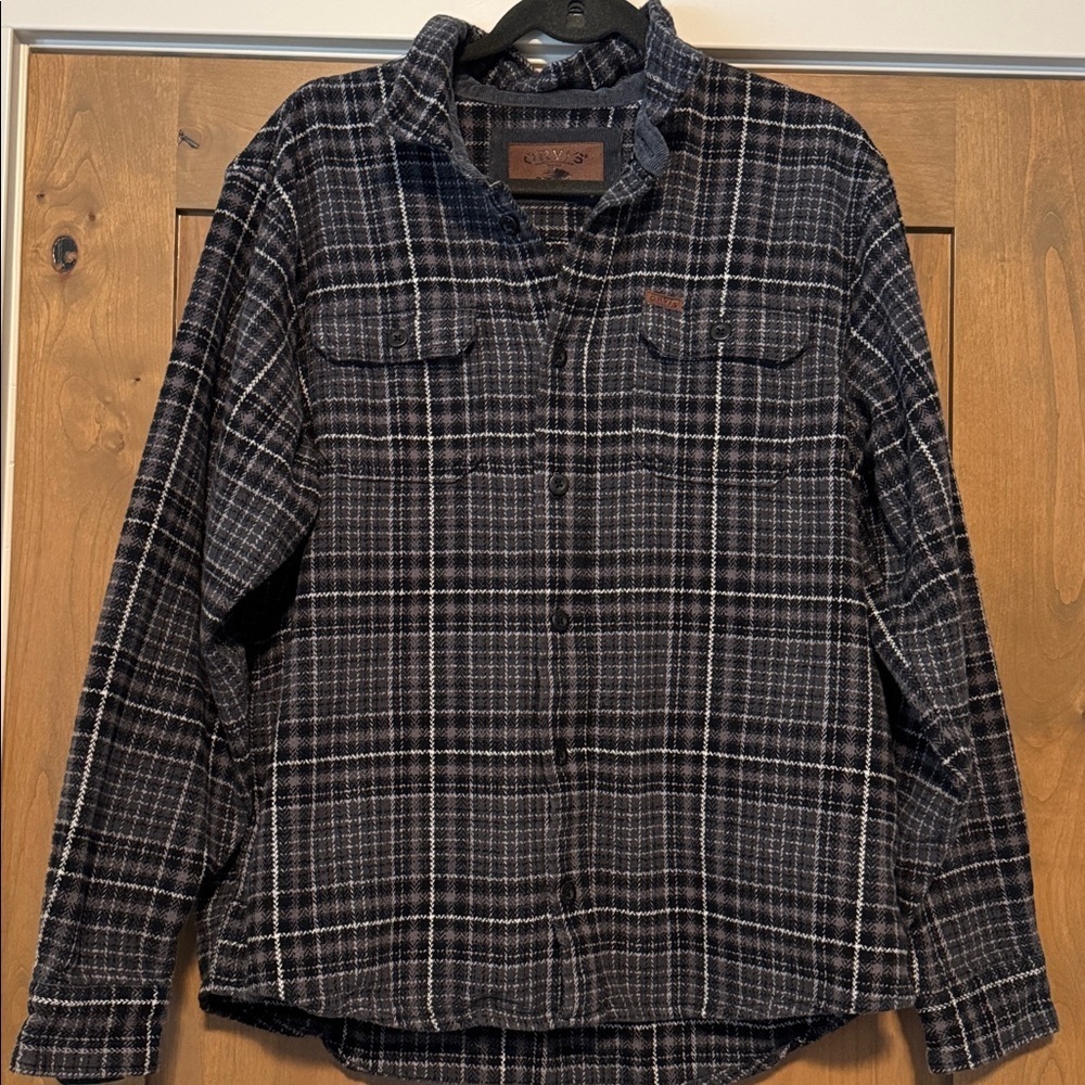 ORVIS Mens XL Button up Flannel Shirt Plaid Long Sleeve Cotton Heavy outdoors